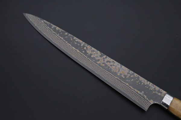 Takeshi Saji VG-10W Multi-Colored Golden-Rainbow Damascus Series TS-10 Sujihiki 270mm (10.6 Inch, Smooth Bone Handle)