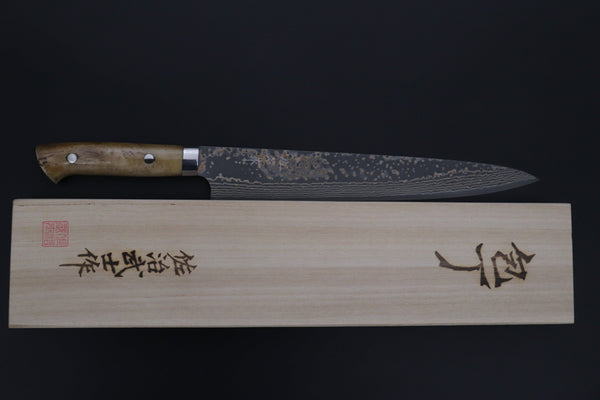 Takeshi Saji VG-10W Multi-Colored Golden-Rainbow Damascus Series TS-10 Sujihiki 270mm (10.6 Inch, Smooth Bone Handle)