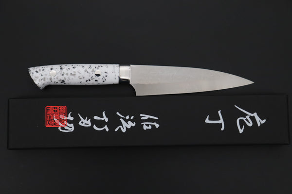 Takeshi Saji SRS-13 Hammer Forged, Custom Handmade Handle Series TS-11 Petty 135mm (5.3 inch, White Dupont Corian Handle)