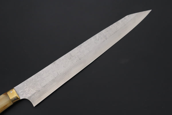 Takeshi Saji SRS-13 Custom Hammered Forged Tsuchime Damascus, Custom Handmade Handle Series TS-15 Sujihiki 270mm (10.6 inch, Stag Bone Handle)