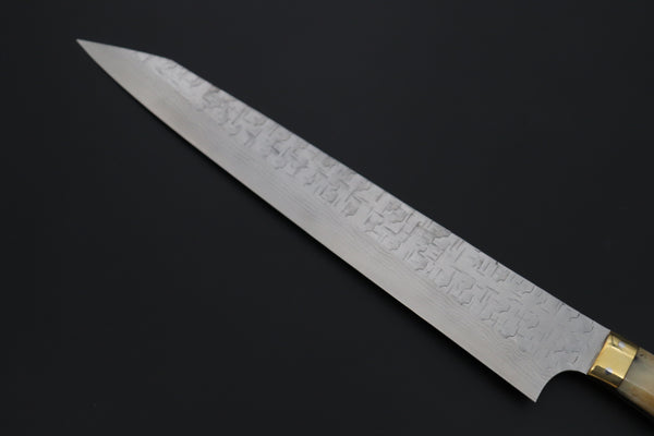 Takeshi Saji SRS-13 Custom Hammered Forged Tsuchime Damascus, Custom Handmade Handle Series TS-15 Sujihiki 270mm (10.6 inch, Stag Bone Handle)