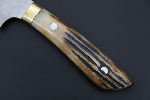 Takeshi Saji SRS-13 Custom Hammered Forged Tsuchime Damascus, Custom Handmade Handle Series TS-15 Sujihiki 270mm (10.6 inch, Stag Bone Handle)