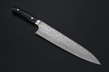 “Ocean Sunshine”: Takeshi Saji VG-10 Hammered Damascus Series TS-16 Gyuto 240mm (9.4 Inch, Black Dupont Corian Handle)