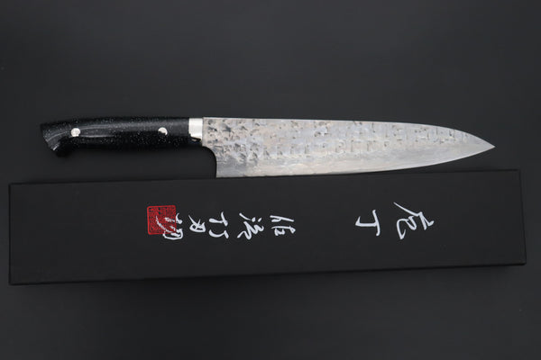 “Ocean Sunshine”: Takeshi Saji VG-10 Hammered Damascus Series TS-16 Gyuto 240mm (9.4 Inch, Black Dupont Corian Handle)