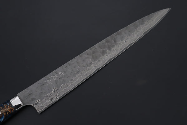 Takeshi Saji SUMMIT ― Limited Edition Custom Series SMT-1225 “Ocean Sunshine”: VG-10 Hammered Damascus Series Sujihiki 270mm (10.6 Inch)