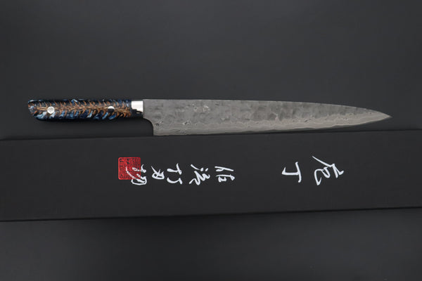 Takeshi Saji SUMMIT ― Limited Edition Custom Series SMT-1225 “Ocean Sunshine”: VG-10 Hammered Damascus Series Sujihiki 270mm (10.6 Inch)