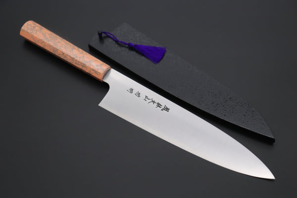 Fu-Rin-Ka-Zan YUTAKA 豊佳 Series R-2 Edition FR2YP-38 Wa Gyuto 240mm (9.4 Inch, Octagonal Soft Pink Color Turquoise Composite Stone Handle)