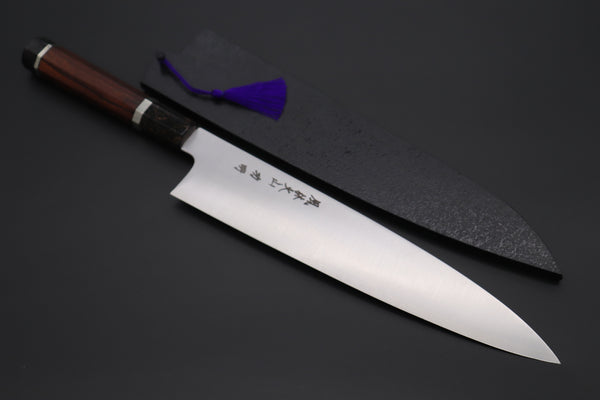 Fu-Rin-Ka-Zan YUTAKA 豊佳 Series R-2 Edition FR2YP-42 Wa Gyuto 270mm (10.6 Inch, Octagonal Desert Ironwood Handle with a Black-Golden-Color Turquoise Composite Stone Ferrule & Butt with Nickel Silver Spacers)