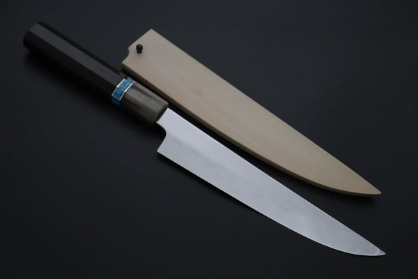 Mizuno Tanrenjo — Special Orders & Limited Editions Akitada Honyaki White Steel Series - Katana-Hocho 210mm (Single Bevel Edge, Versatile Single Bevel Edge Utility Slicer Knife, 8.2 Inch, MT-8)