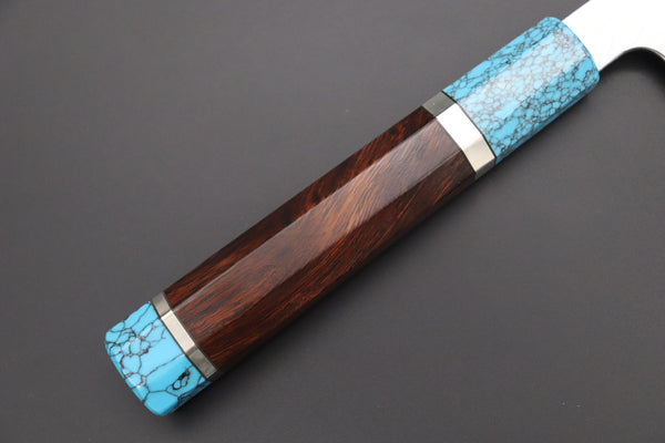 Fu-Rin-Ka-Zan YUTAKA 豊佳 Series R-2 Damascus Edition FRDYP-60 Wa Sujihiki 270mm (10.6 Inch, Octagonal Desert Ironwood Handle with Nickel Silver Spacers and a Turquoise Gem Composite Stone Ferrule & Butt)