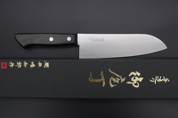 Hattori Limited, Cowry X, VG-2 clad HCX-1B Santoku 170mm (6.6 inch, Black Pakkawood Handle)