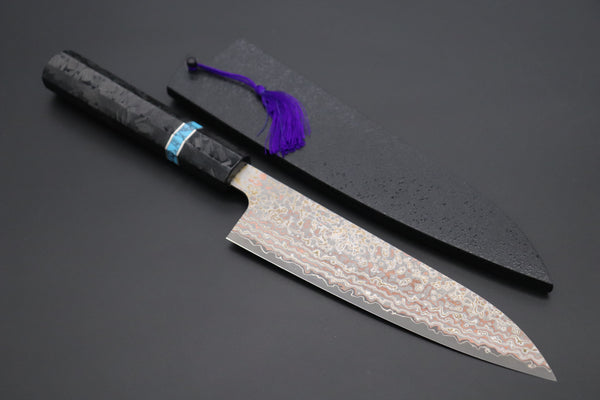 Takeshi Saji SUMMIT ― Limited Edition Custom Series VG-10W Multi-Colored Golden-Rainbow Damascus Wa Gyuto 180mm (7 Inch, STCL-302)