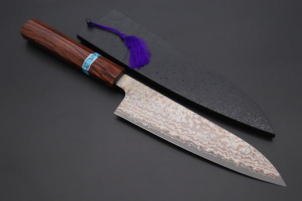 Takeshi Saji SUMMIT ― Limited Edition Custom Series VG-10W Multi-Colored Golden-Rainbow Damascus Wa Gyuto 180mm (7 Inch, STCL-303)