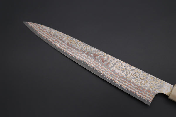 Takeshi Saji SUMMIT ― Limited Edition Custom Series VG-10W Multi-Colored Golden-Rainbow Damascus Wa Sujihiki 240mm (9.4 Inch, STCL-304)