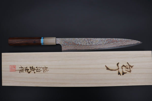 Takeshi Saji SUMMIT ― Limited Edition Custom Series VG-10W Multi-Colored Golden-Rainbow Damascus Wa Sujihiki 240mm (9.4 Inch, STCL-304)