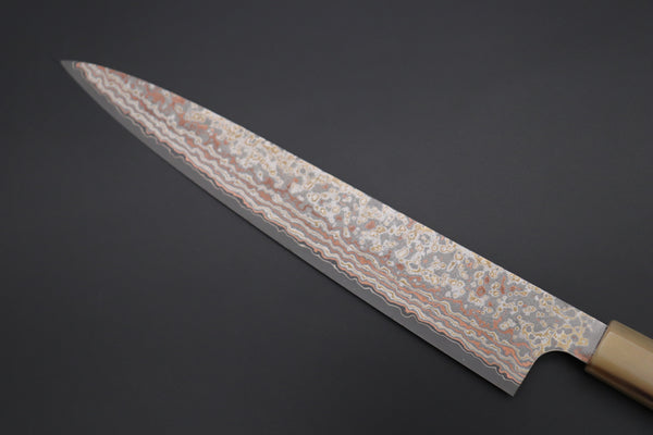 Takeshi Saji SUMMIT ― Limited Edition Custom Series VG-10W Multi-Colored Golden-Rainbow Damascus Wa Sujihiki 240mm (9.4 Inch, STCL-305)