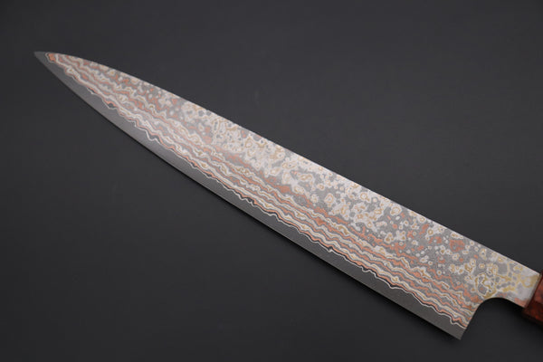 Takeshi Saji SUMMIT ― Limited Edition Custom Series VG-10W Multi-Colored Golden-Rainbow Damascus Wa Sujihiki 240mm (9.4 Inch, STCL-306)