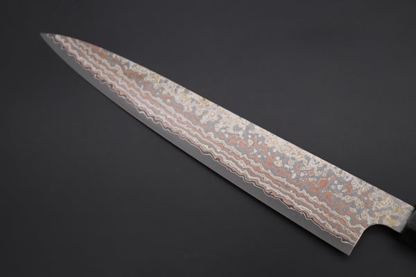 Takeshi Saji SUMMIT ― Limited Edition Custom Series VG-10W Multi-Colored Golden-Rainbow Damascus Wa Sujihiki 240mm (9.4 Inch, STCL-307)