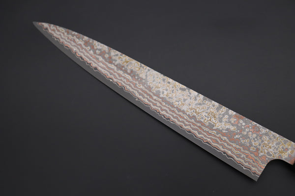 Takeshi Saji SUMMIT ― Limited Edition Custom Series VG-10W Multi-Colored Golden-Rainbow Damascus Wa Sujihiki 240mm (9.4 Inch, STCL-308)