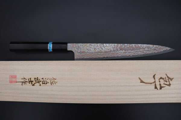 Takeshi Saji SUMMIT ― Limited Edition Custom Series VG-10W Multi-Colored Golden-Rainbow Damascus Wa Sujihiki 240mm (9.4 Inch, STCL-308)