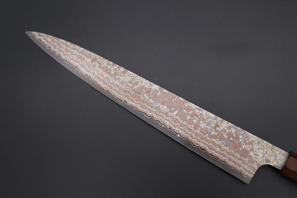 Takeshi Saji SUMMIT ― Limited Edition Custom Series VG-10W Multi-Colored Golden-Rainbow Damascus Wa Sujihiki 270mm (10.6 Inch, STCL-309)