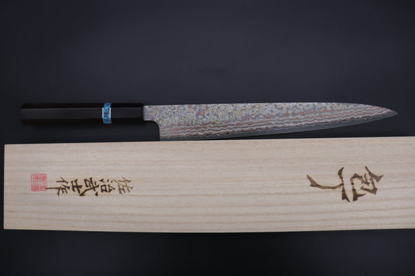 Takeshi Saji SUMMIT ― Limited Edition Custom Series VG-10W Multi-Colored Golden-Rainbow Damascus Wa Sujihiki 270mm (10.6 Inch, STCL-310)