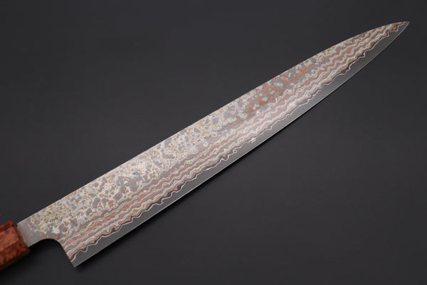 Takeshi Saji SUMMIT ― Limited Edition Custom Series VG-10W Multi-Colored Golden-Rainbow Damascus Wa Sujihiki 270mm (10.6 Inch, STCL-311)