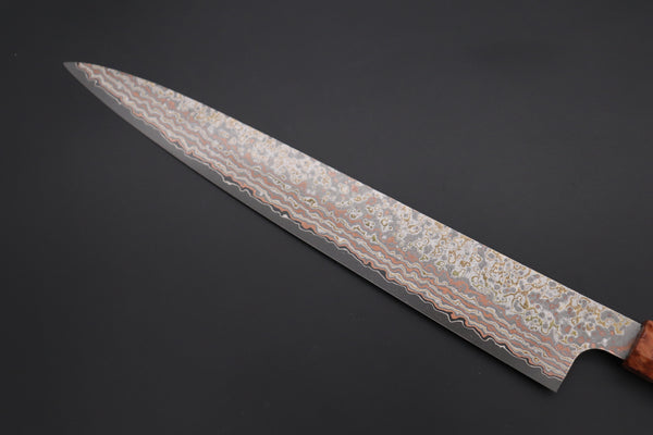 Takeshi Saji SUMMIT ― Limited Edition Custom Series VG-10W Multi-Colored Golden-Rainbow Damascus Wa Sujihiki 270mm (10.6 Inch, STCL-311)