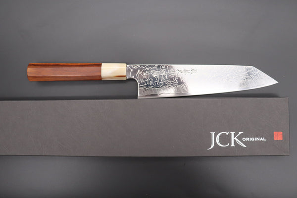 Fu-Rin-Ka-Zan Kiritsuke FRDYP-29 Kiritsuke 210mm (8.2 Inch) Fu-Rin-Ka-Zan YUTAKA 豊佳 Series R-2 Damascus Edition FRDYP-29 Kiritsuke 210mm (8.2 Inch, Octagonal Desert Ironwood Handle with Marble Color Water Buffalo Horn Ferrule)