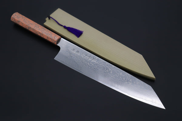 Fu-Rin-Ka-Zan Kiritsuke FRDYP-38 Kiritsuke 270mm (10.6 Inch) Fu-Rin-Ka-Zan YUTAKA 豊佳 Series R-2 Damascus Edition FRDYP-38 Kiritsuke 270mm (10.6 Inch, Octagonal Soft Pink Turquoise Composite Stone Ferrule & Butt)