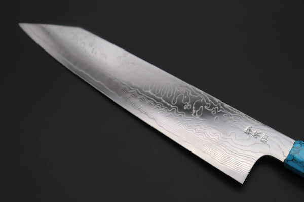 Fu-Rin-Ka-Zan Kiritsuke FRDYP-39 Kiritsuke 270mm (10.6 Inch) Fu-Rin-Ka-Zan YUTAKA 豊佳 Series R-2 Damascus Edition FRDYP-39 Kiritsuke 270mm (10.6 Inch, Octagonal Ebony wood Handle with Turquoise Composite Stone Ferrule & Butt)