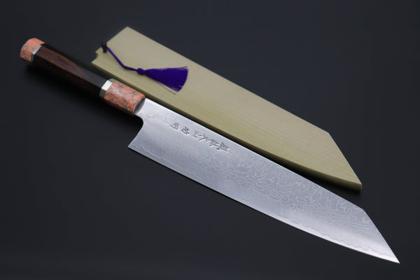 Fu-Rin-Ka-Zan Kiritsuke FRDYP-41 Kiritsuke 270mm (10.6 Inch) Fu-Rin-Ka-Zan YUTAKA 豊佳 Series R-2 Damascus Edition FRDYP-41 Kiritsuke 270mm (10.6 Inch, Octagonal Desert Ironwood handle with a Soft Pink Turquoise Composite Stone Ferrule & Butt)