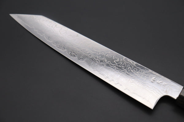 Fu-Rin-Ka-Zan Kiritsuke FRDYP-48 Kiritsuke Slicer 240mm (9.4 Inch) Fu-Rin-Ka-Zan YUTAKA 豊佳 Series R-2 Damascus Edition FRDYP-48 Kiritsuke-Slicer 240mm (9.4 Inch, Octagonal Ebonywood Handle with Nickel Silver Spacers and a Black-Golden-Color Turquoise Gem Composite Stone Ferrule & Butt)