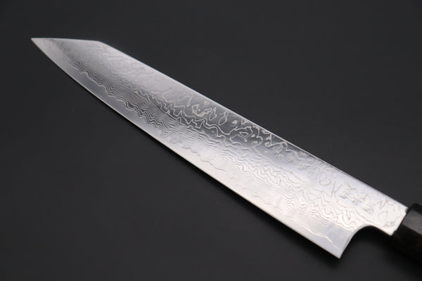 Fu-Rin-Ka-Zan Kiritsuke FRDYP-49 Kiritsuke Slicer 240mm (9.4 Inch) Fu-Rin-Ka-Zan YUTAKA 豊佳 Series R-2 Damascus Edition FRDYP-49 Kiritsuke-Slicer 240mm (9.4 Inch, Octagonal Desert Ironwood Handle with Nickel Silver Spacers and a Black-Golden-Color Turquoise Gem Composite Stone Ferrule & Butt)