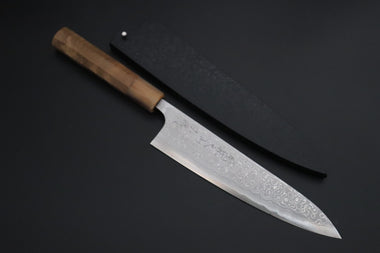 Fu-Rin-Ka-Zan Wa Gyuto FASD-5C Wa Gyuto 210mm(8.2inch) Fu-Rin-Ka-Zan Aogami Super Custom Damascus Series Premium Edition FASD-5C Wa Gyuto 210mm (8.2 Inch, Octagonal Camphor Burl Wood Handle with Marble/White Colored Water Buffalo Horn Ferrule)