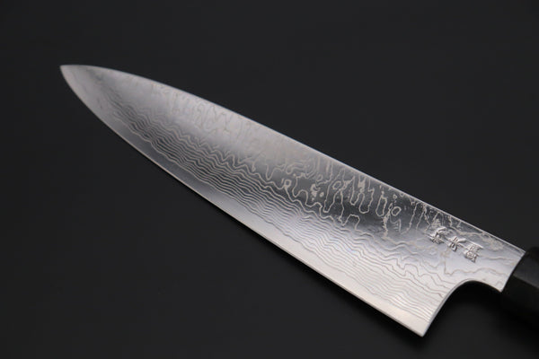 Fu-Rin-Ka-Zan Wa Gyuto FRDYP-16 Wa Gyuto 210mm (8.2 Inch) Fu-Rin-Ka-Zan YUTAKA 豊佳 Series R-2 Damascus Edition FRDYP-16 Wa Gyuto 210mm (8.2 Inch, Octagonal Desert Ironwood Handle with Nickel Silver Spacers and a Black-Golden-Color Turquoise Gem Composite Stone Ferrule & Butt)