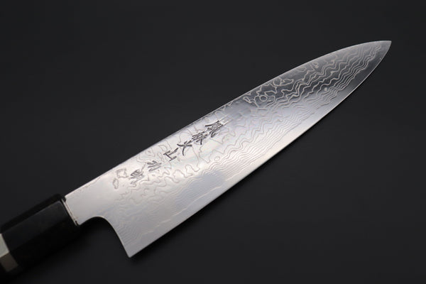 Fu-Rin-Ka-Zan Wa Gyuto FRDYP-16 Wa Gyuto 210mm (8.2 Inch) Fu-Rin-Ka-Zan YUTAKA 豊佳 Series R-2 Damascus Edition FRDYP-16 Wa Gyuto 210mm (8.2 Inch, Octagonal Desert Ironwood Handle with Nickel Silver Spacers and a Black-Golden-Color Turquoise Gem Composite Stone Ferrule & Butt)