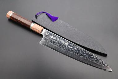 Fu-Rin-Ka-Zan Wa Gyuto FRDYP-2 Wa Gyuto 240mm (9.4 Inch) Fu-Rin-Ka-Zan YUTAKA 豊佳 Series R-2 Damascus Edition FRDYP-2 Wa Gyuto 240mm (9.4 Inch, Octagonal Desert Ironwood Handle with Soft Pink Turquoise Composite Stone Ferrule & Butt)