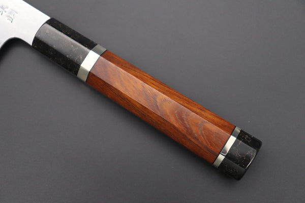 Fu-Rin-Ka-Zan Wa Gyuto FRDYP-30 Wa Gyuto 240mm (9.4 Inch) Fu-Rin-Ka-Zan YUTAKA 豊佳 Series R-2 Damascus Edition FRDYP-30 Wa Gyuto 240mm (9.4 Inch, Octagonal Desert Ironwood handle with a Black-Golden-Color-Turquoise Composite Stone Ferrule & Butt with Nickel Silver Spacers)