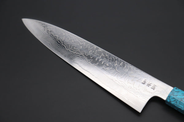 Fu-Rin-Ka-Zan Wa Gyuto FRDYP-33 Wa Gyuto 240mm (9.4 Inch) Fu-Rin-Ka-Zan YUTAKA 豊佳 Series R-2 Damascus Edition FRDYP-33 Wa Gyuto 240mm (9.4 Inch, Oct agonal Turquoise Composite Stone Handle)