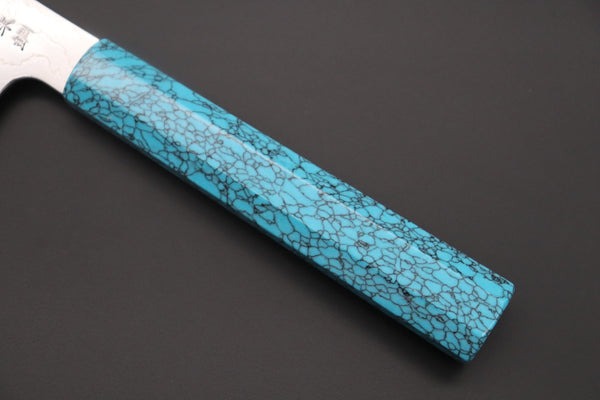 Fu-Rin-Ka-Zan Wa Gyuto FRDYP-33 Wa Gyuto 240mm (9.4 Inch) Fu-Rin-Ka-Zan YUTAKA 豊佳 Series R-2 Damascus Edition FRDYP-33 Wa Gyuto 240mm (9.4 Inch, Oct agonal Turquoise Composite Stone Handle)