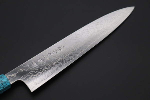 Fu-Rin-Ka-Zan Wa Gyuto FRDYP-33 Wa Gyuto 240mm (9.4 Inch) Fu-Rin-Ka-Zan YUTAKA 豊佳 Series R-2 Damascus Edition FRDYP-33 Wa Gyuto 240mm (9.4 Inch, Oct agonal Turquoise Composite Stone Handle)