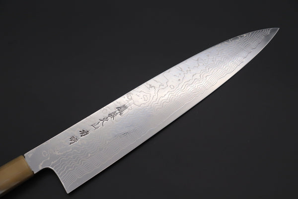 Fu-Rin-Ka-Zan Wa Gyuto FRDYP-47 Wa Gyuto 270mm (10.6 Inch) Fu-Rin-Ka-Zan YUTAKA 豊佳 Series R-2 Damascus Edition FRDYP-47 Wa Gyuto 270mm (10.6 Inch, Octagonal Camphor Burl Wood Handle with Marble Color Water Buffalo Horn Ferrule)