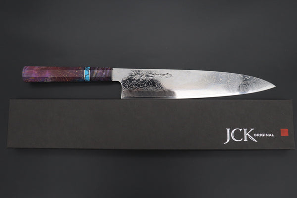 Fu-Rin-Ka-Zan Wa Gyuto FRDYP-66 Wa Gyuto 270mm (10.6 Inch) Fu-Rin-Ka-Zan YUTAKA 豊佳 Series R-2 Damascus Edition FRDYP-66 Wa Gyuto 270mm (10.6 Inch, Octagonal Stabilized Maple Wood Handle with Composite Turquoise Gemstone Ring and Nickel Silver Spacers)