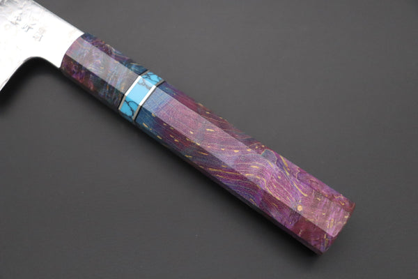 Fu-Rin-Ka-Zan Wa Gyuto FRDYP-66 Wa Gyuto 270mm (10.6 Inch) Fu-Rin-Ka-Zan YUTAKA 豊佳 Series R-2 Damascus Edition FRDYP-66 Wa Gyuto 270mm (10.6 Inch, Octagonal Stabilized Maple Wood Handle with Composite Turquoise Gemstone Ring and Nickel Silver Spacers)