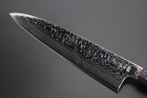 Fu-Rin-Ka-Zan Wa Gyuto FRDYP-66 Wa Gyuto 270mm (10.6 Inch) Fu-Rin-Ka-Zan YUTAKA 豊佳 Series R-2 Damascus Edition FRDYP-66 Wa Gyuto 270mm (10.6 Inch, Octagonal Stabilized Maple Wood Handle with Composite Turquoise Gemstone Ring and Nickel Silver Spacers)