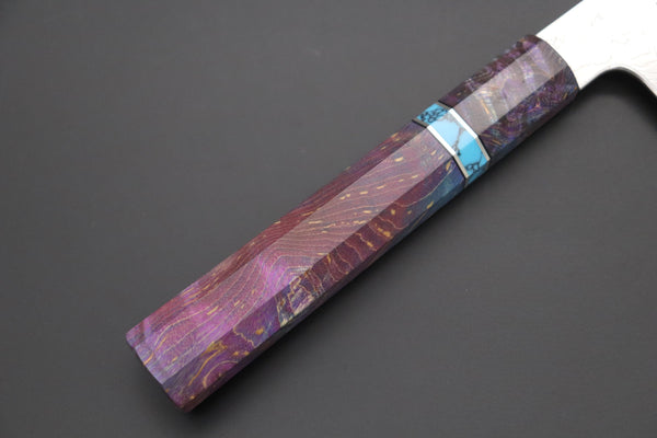 Fu-Rin-Ka-Zan Wa Gyuto FRDYP-66 Wa Gyuto 270mm (10.6 Inch) Fu-Rin-Ka-Zan YUTAKA 豊佳 Series R-2 Damascus Edition FRDYP-66 Wa Gyuto 270mm (10.6 Inch, Octagonal Stabilized Maple Wood Handle with Composite Turquoise Gemstone Ring and Nickel Silver Spacers)