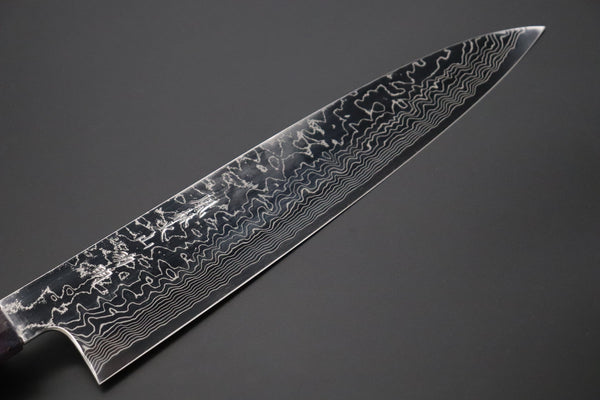 Fu-Rin-Ka-Zan Wa Gyuto FRDYP-66 Wa Gyuto 270mm (10.6 Inch) Fu-Rin-Ka-Zan YUTAKA 豊佳 Series R-2 Damascus Edition FRDYP-66 Wa Gyuto 270mm (10.6 Inch, Octagonal Stabilized Maple Wood Handle with Composite Turquoise Gemstone Ring and Nickel Silver Spacers)