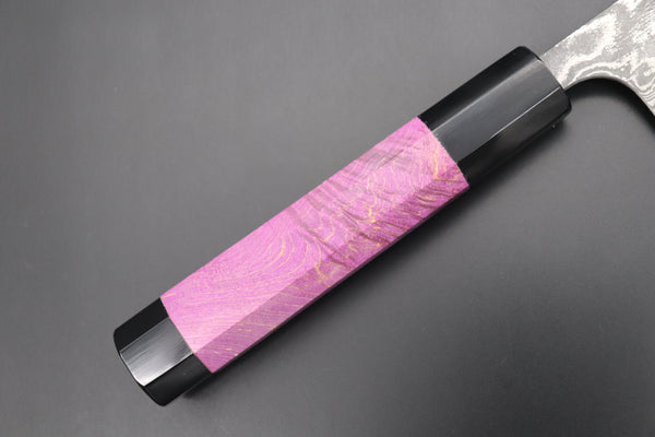 Fu-Rin-Ka-Zan Wa Gyuto FRYP-32 Wa Gyuto180mm (7 inch) Fu-Rin-Ka-Zan YUTAKA 豊佳 Series R-2 Damascus Edition FRYP-32 Wa Gyuto 180mm (7 inch, Sunset Purple Color Stabilized Maple Burl Wood Handle)