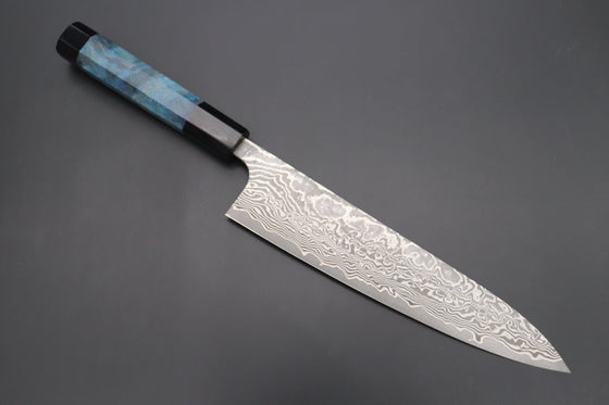 Fu-Rin-Ka-Zan Wa Gyuto FRYP-32 Wa Gyuto210mm (8.2 inch) Fu-Rin-Ka-Zan YUTAKA 豊佳 Series R-2 Damascus Edition FRYP-36 Wa Gyuto 210mm (8.2 inch, Ocean Blue Color Stabilized Maple Burl Wood Handle)